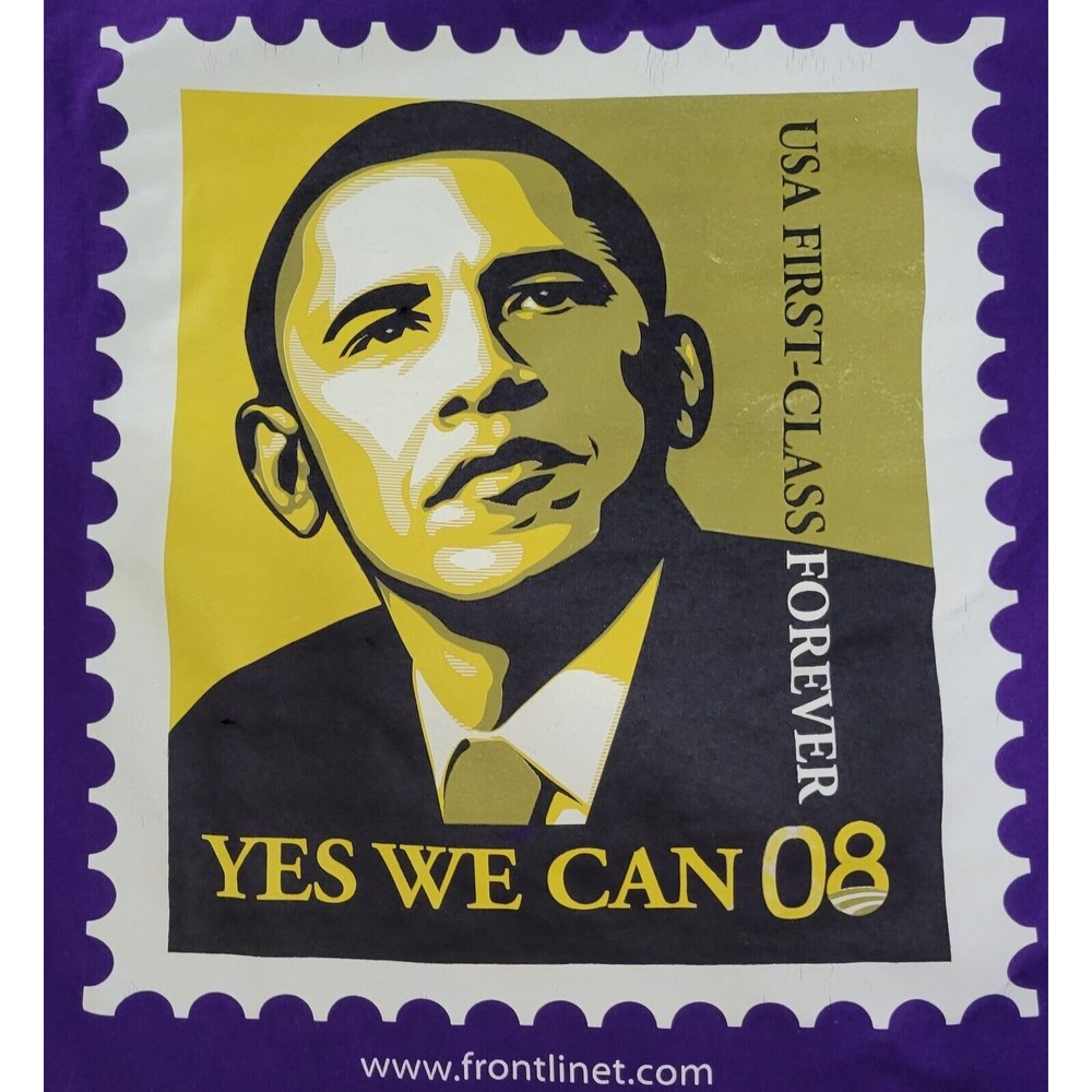 Barack Obama 2008 "Yes We Can" Stamp Graphic Campaign T Shirt Size 3XL